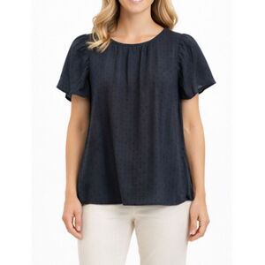Loft cotton blue Swiss dot ruffle sleeve top size M